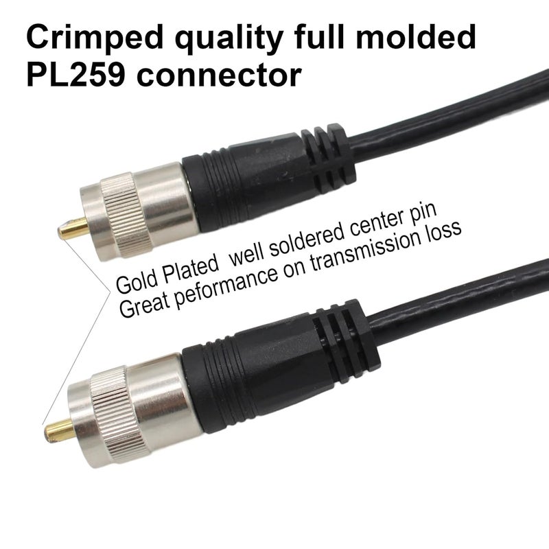 exgoofit RG8X Coaxial Cable 20ft (6m), CB Coax Cable, UHF PL259 Male to Male Coaxial Cable Connector for HAM Radio, Antenna Analyzer - Image 2